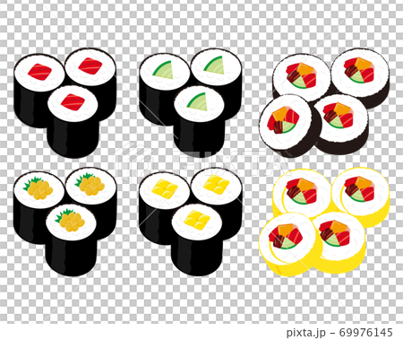 Vector illustration of sushi rolls, iron fire rolls, kappa rolls, thick rolls 69976145