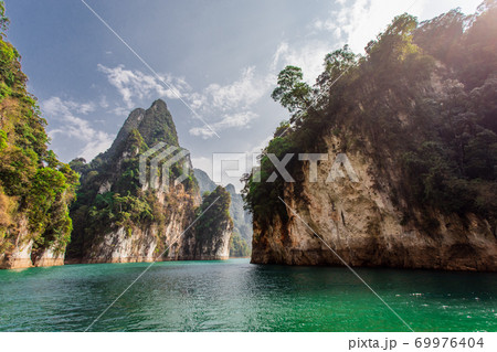 Blue lake in Chiewlarn Surat Thani Thailand. Beautiful of nature and calm 69976404