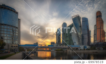 Moscow Business Center, Moscow City. Skyscrapers at sunset. Moscow Business Center, Moscow City. Skyscrapers at sunset. 69978519
