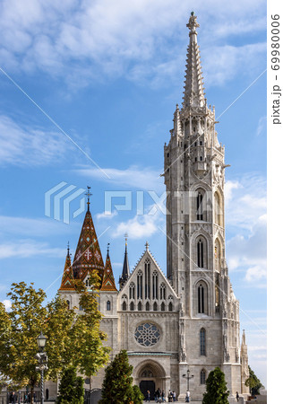 View of the 13th century St. Matthias Church with gothic bell tower in Budapest, Hungary 69980006