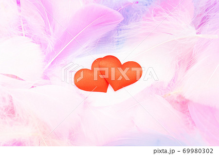 カラフルな羽根とハートマーク カップル カラフルな羽根とハートマーク カップル 69980302