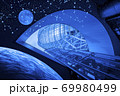 SF　地球　宇宙ステーション　宇宙　背景ブルー 69980499