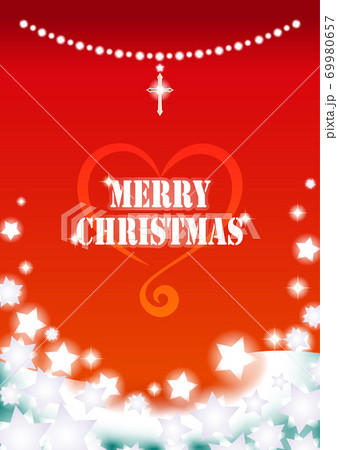 クリスマスイメージの縦フレーム 赤 十字架 メリークリスマス ハートのイラスト素材