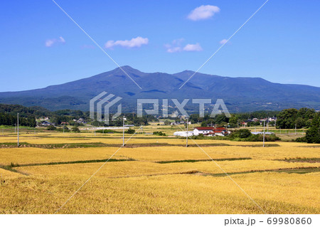 安達太良山と田んぼ（福島県・大玉村・本宮市） 69980860