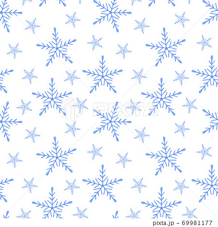 Repeat pattern of snowflakes Christmas winter holidays hand drawn symbol of end of the year family celebration, festive mood simple pattern, invitation, clipart, repeat ornament 69981177