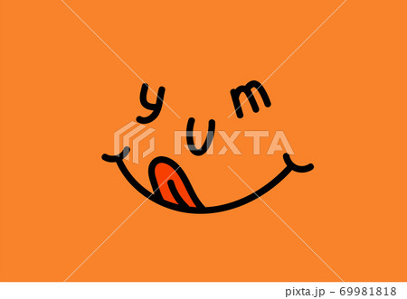 Yum text in the speech bubble. Yummy concept design doodle for print. 69981818