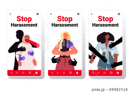 set hands touching mix race women stop harassment and abuse no sexual violence concept 69982516