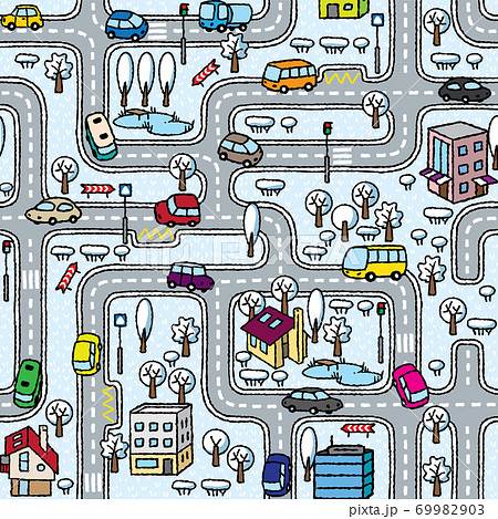 City seamless pattern. Roads with cars background City seamless pattern. Roads with cars background 69982903