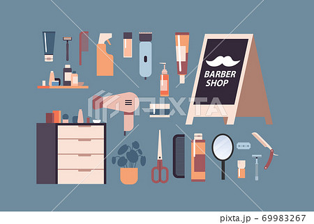 set barbershop tools and accessories shaving and hairdresser equipments collection 69983267