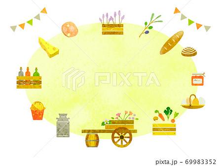 お洒落なファーマーズマーケットのフレーム　水彩テクスチャ 69983352