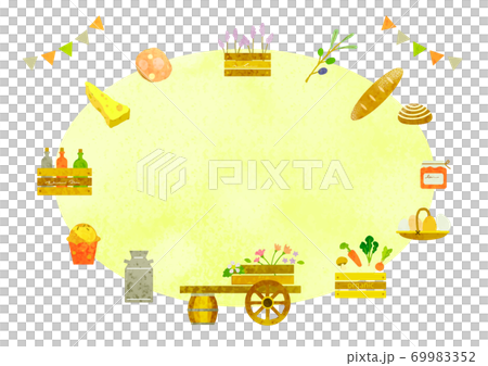 お洒落なファーマーズマーケットのフレーム　水彩テクスチャ 69983352