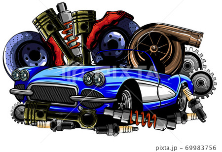 Car system. spare parts. realistic car. vector illustration 69983756