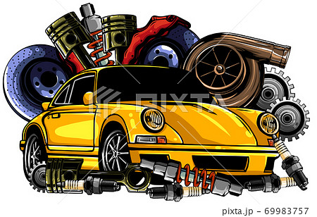Car system. spare parts. realistic car. vector illustration 69983757