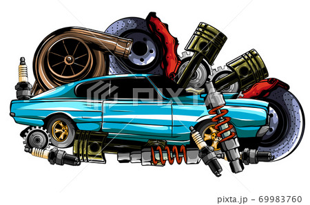 Car system. spare parts. realistic car. vector illustration 69983760