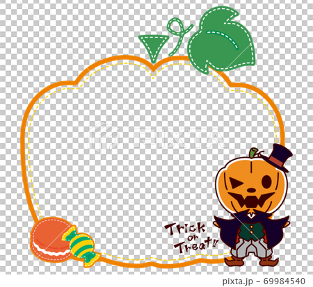 ハロウィンのお菓子とパンプキンヘッドのかわいいフレームのイラスト素材