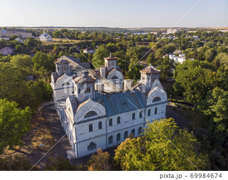 Aerial Shot of Korsun-Shevchenkivsky Historical and Cultural Reserve. Palace of Lopukhins-Demidovs, Ukraine, Kyiv oblast 69984674