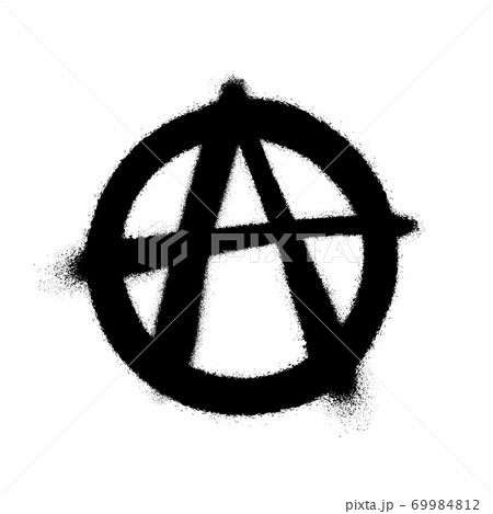 Sprayed anarchy symbol with overspray in black over white. Vector illustration. Sprayed anarchy symbol with overspray in black over white. Vector illustration. 69984812