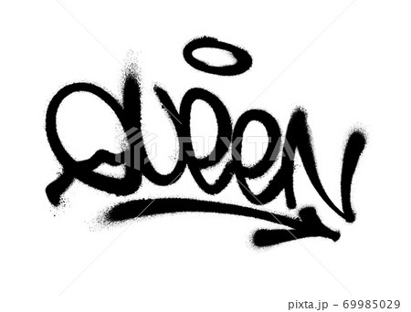 Sprayed queen font graffiti with overspray in black over white. Vector illustration. 69985029