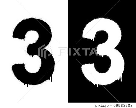 Stencil numeral 3 and drip paint. Black on...のイラスト素材 