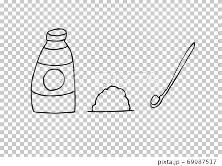 手繪插畫的綠汁(粉)和勺子 手繪插畫的綠汁(粉)和勺子 69987517