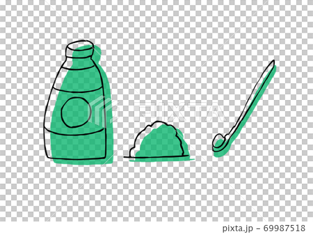 手繪插畫的綠汁(粉)和勺子 手繪插畫的綠汁(粉)和勺子 69987518