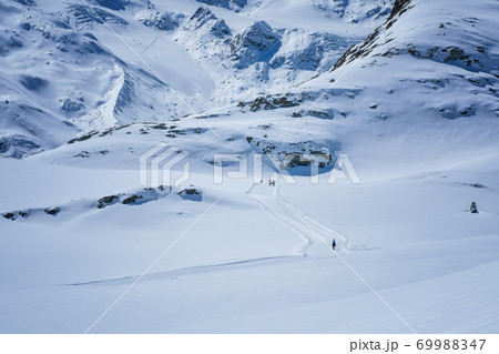 Tourist walking in snow mountain,Zermatt Matterhorn,Switzerland 69988347