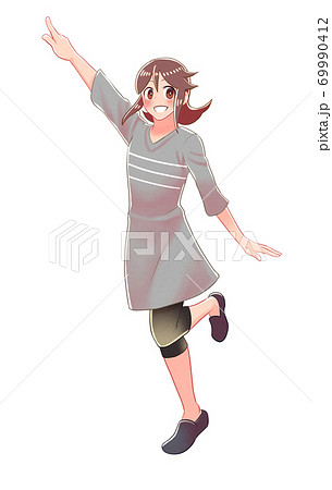 女の子が指差している全身図のイラストのイラスト素材