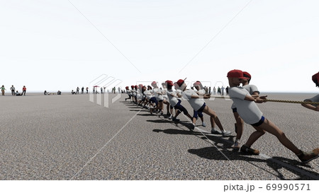 学校　運動会　綱引き　観客有り　建物無し　イラスト59 69990571