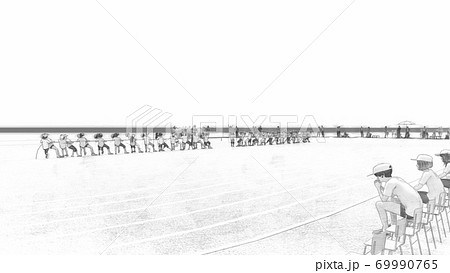 学校　運動会　綱引き　観客有り　建物無し　イラスト70 69990765