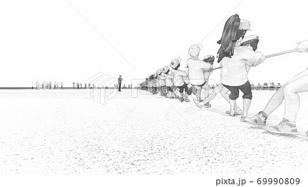 学校 運動会 綱引き 観客有り 建物無し イラスト52のイラスト素材