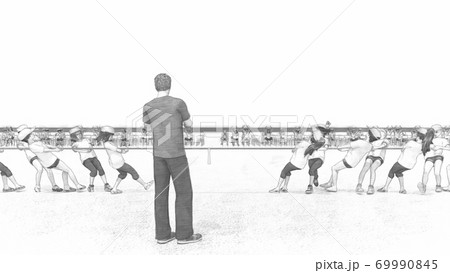 学校 運動会 綱引き 観客有り 建物無し イラスト42 学校 運動会 綱引き 観客有り 建物無し イラスト42 69990845