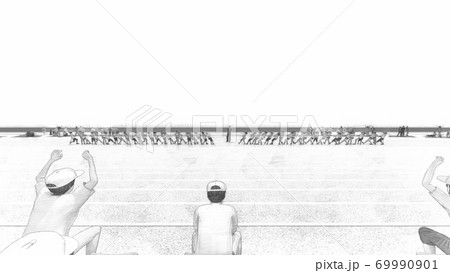 学校　運動会　綱引き　観客有り　建物無し　イラスト19 69990901