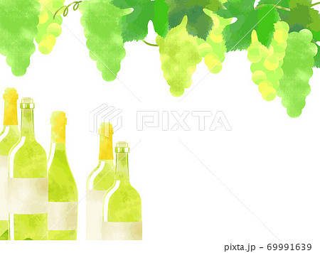 白ワインと葡萄のイラスト背景のイラスト素材