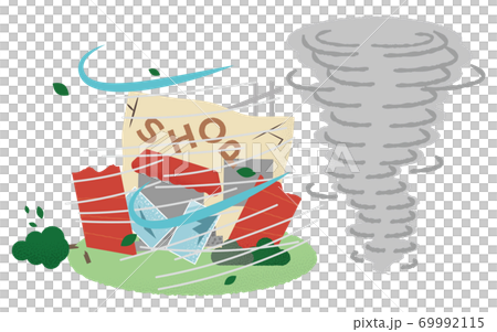 Vector illustration of a shop that suffers from a tornado Vector illustration of a shop that suffers from a tornado 69992115