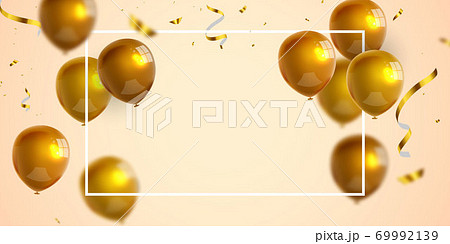 Celebration party banner with Gold balloons background. Sale Vector illustration. Grand Opening Card luxury greeting rich. 69992139