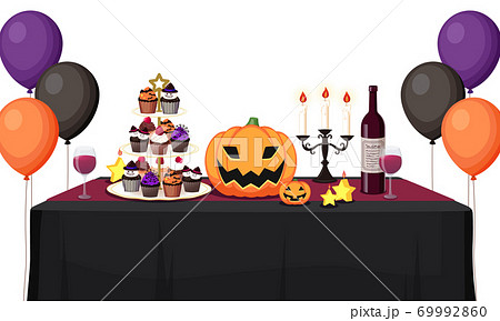 ハロウィンパーティのテーブルのイラスト素材