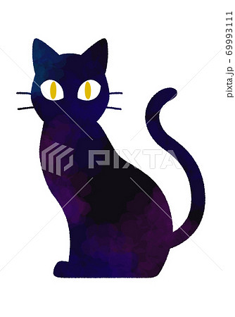 水彩風の黒猫シルエットのイラスト素材