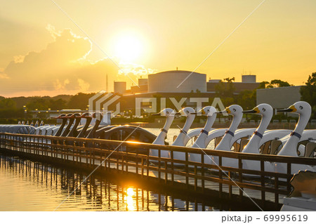 アヒルボートと夕焼けの公園 アヒルボートと夕焼けの公園 69995619