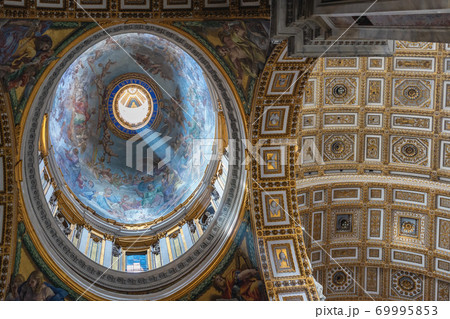 Rome Vatican Italy light beam inside St. Peter's Basilica Dome 69995853
