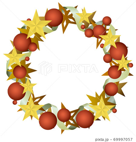 クリスマスリース_星・ボール_星・ブラウン 69997057