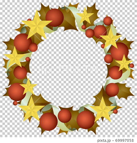 クリスマスリース_星・ボール_柊・ブラウン 69997058
