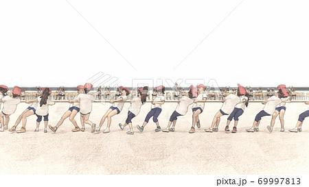 学校 運動会 綱引き 観客有り 建物無し イラスト64のイラスト素材