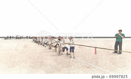 学校 運動会 綱引き 観客有り 建物無し イラスト57のイラスト素材
