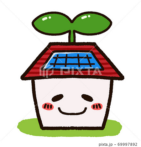 太陽光発電とエコロジー かわいい家のキャラクターのイラスト素材