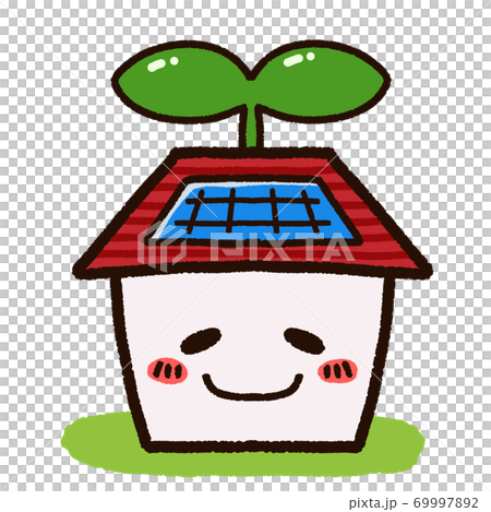 太陽光発電とエコロジー かわいい家のキャラクターのイラスト素材