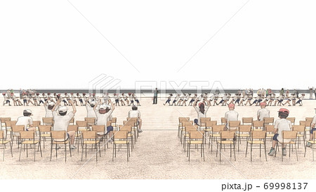 学校 運動会 綱引き 観客有り 建物無し イラスト21 学校 運動会 綱引き 観客有り 建物無し イラスト21 69998137