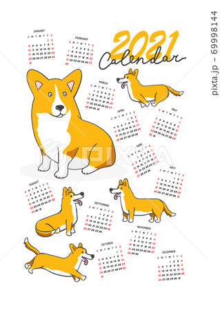 2021 Tea Towel Calendar with Corgi dog 2021 Tea Towel Calendar with Corgi dog 69998144