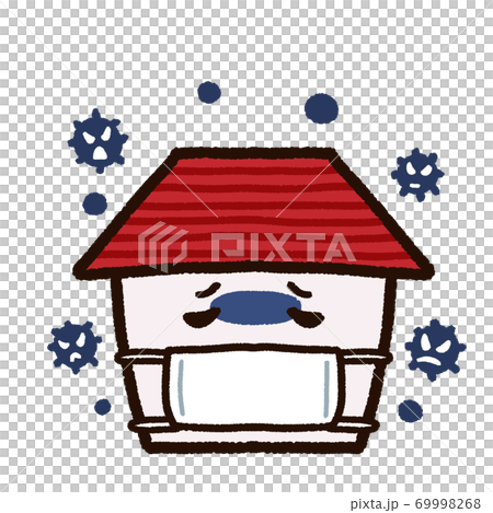 マスクをした家のキャラクターとウイルス 69998268