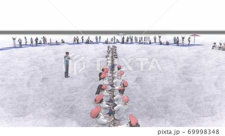 学校　運動会　綱引き　観客有り　建物無し　イラスト49 69998348