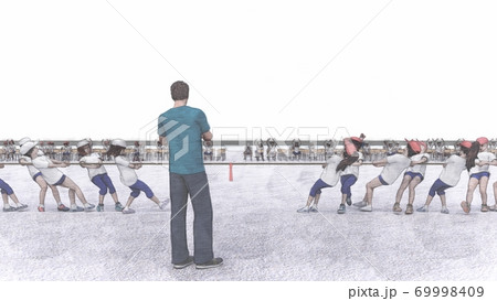 学校 運動会 綱引き 観客有り 建物無し イラスト42のイラスト素材